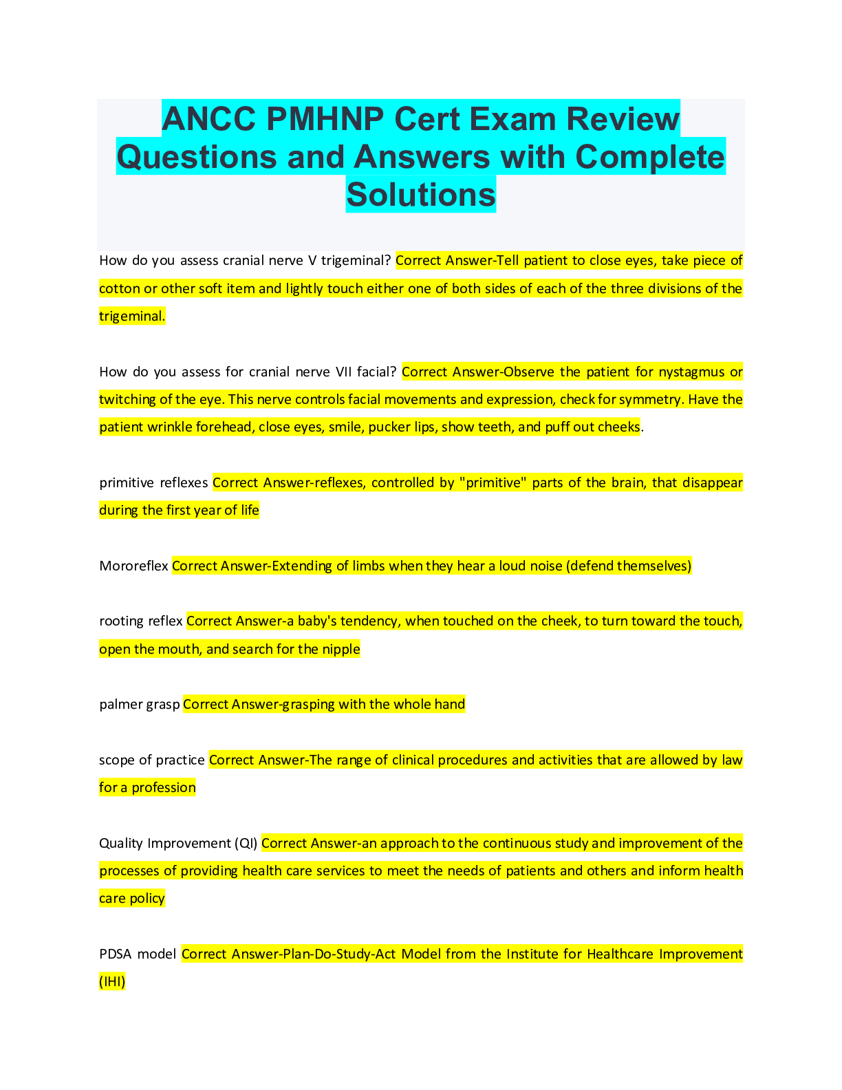 Preview image for ANCC PMHNP Cert Exam Review Questions and Answers with Complete Solutions